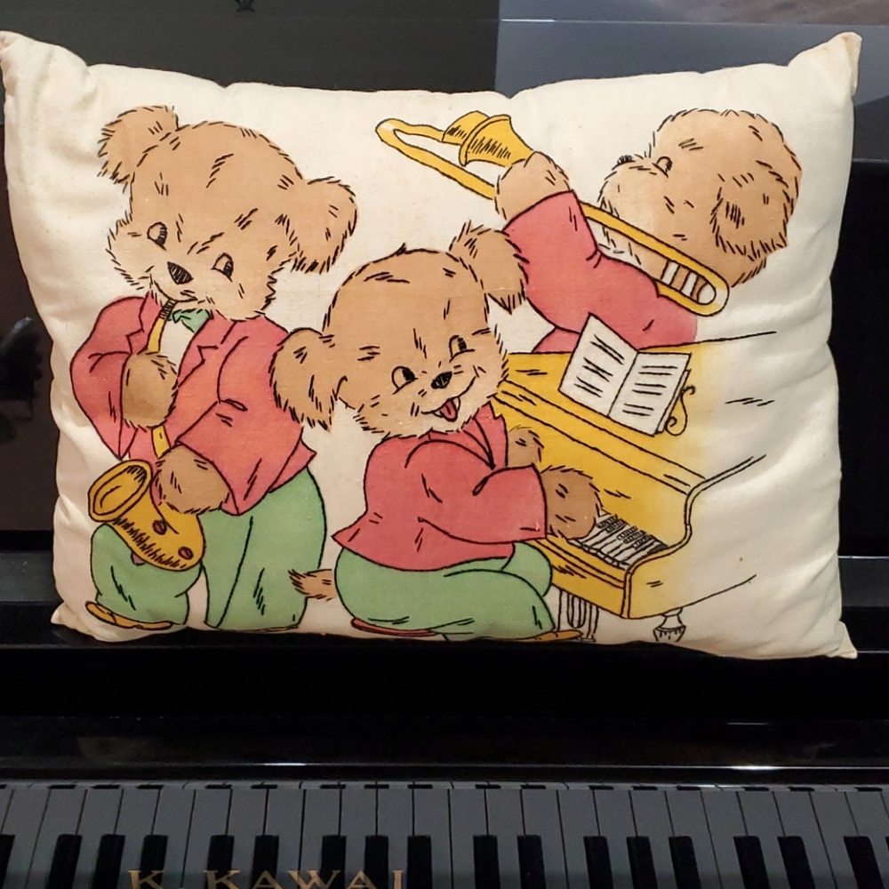 Vintage Bears Motif Embroidered Children's Pillow